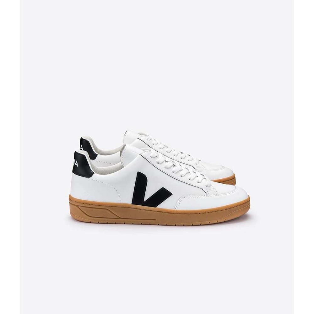 Veja V-12 LEATHER Women\'s Sneakers White/Black/Beige | CA 670LIS